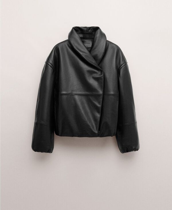 マンゴ レディース アウター ジャケット・ブルゾン レザー MANGO Womens Oversized Leather Bomber Jacket Black ブラック