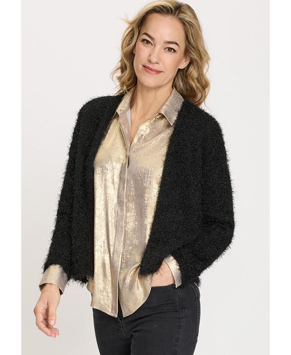オルセン レディース アウター ニット・セーター カーディガン クロップド Olsen Womens Cropped Feather Yarn Cardigan Black ブラック
