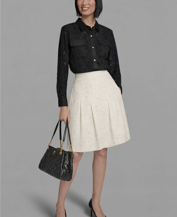 カール ラガーフェルド レディース ボトムスカート A ライン KARLAGERFELD PARIS Womens ALineyelet Skirt Soft White ホワイト