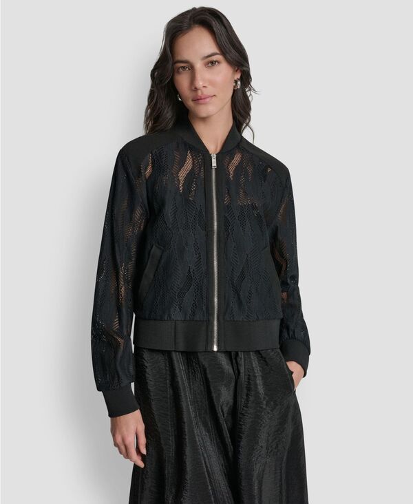 ダナ キャラン ニューヨーク レディース アウター ジャケット・ブルゾン レース DKNY Womens ZipFront Abstract Lace Zipper Front Jacket Blac