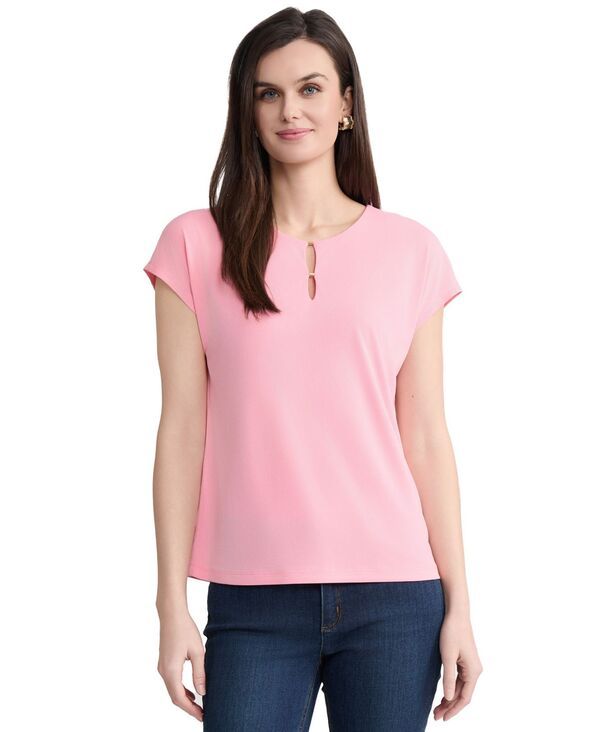 ジョーンズニューヨーク レディース アウター ニット・セーター 半袖 Jones New York Womens Round Neck ShortSleeve Top Coral Canyon コーラ