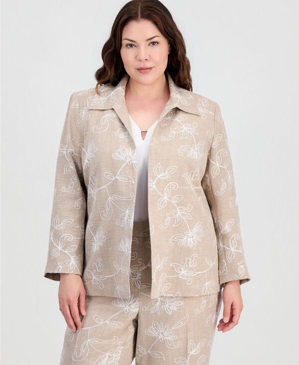 カスパール レディース アウター ジャケット・ブルゾン プラスサイズ Kasper Plusize Boxy Colla red Jacket Straw MelangeWhite ホワイト