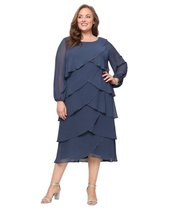 エスエルファッションズ レディース トップス ワンピース ティアード シフォン A ライン プラスサイズ SL Fashions Plusize Tie red Chiffon ALine Dress