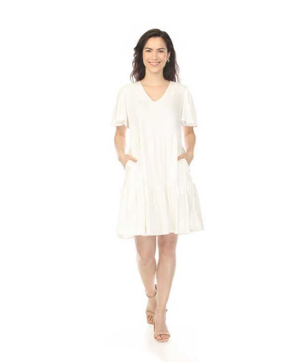 ホワイトマーク レディース トップス ワンピース Vネック 半袖 White Mark Womens VNeck ShortSleeve Dress OffWhite オフホワイト
