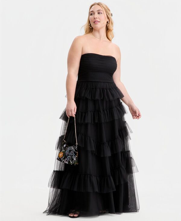 シティー スタジオ レディース トップス ワンピース フリル ストラップレスカート City Studios Juniors Strapless Ruffle Skirt Gown Black ブラッ