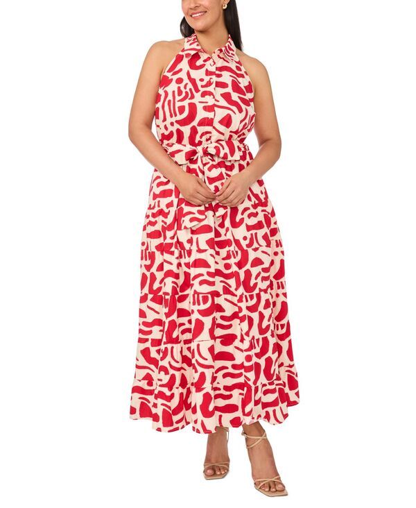 ミスク レディース トップス ワンピース プラスサイズ プリント ノースリーブ マキシ MSK Plusize Printed Colla red Neck Sleeveless Maxi Dress