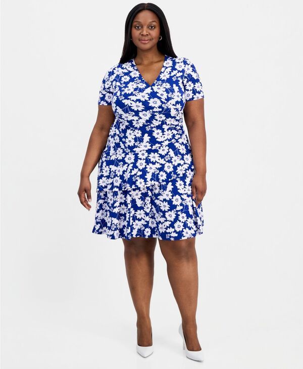 ロビー・ビー レディース トップス ワンピース アシンメトリー プラスサイズ プリント Robbie Bee Plusize Printed FauxWrap AsymmetricTier Dress