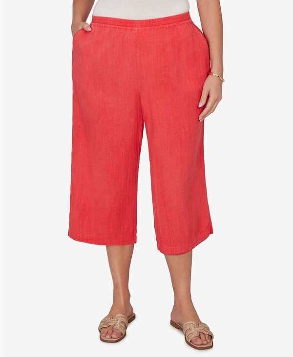ルビーアールディー レディース ボトムス カジュアルパンツ プラスサイズ キャップ Ruby Rd Plusize Snowashed Gauze PullOn Capri Pants Red レッド