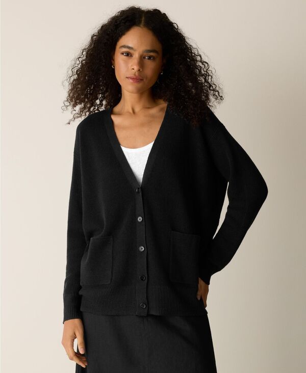 エイリーンフィッシャー レディース アウター ニット・セーター Vネック プラスサイズ カーディガン Eileen Fisher Womens Plusize VNeck Cardigan Black