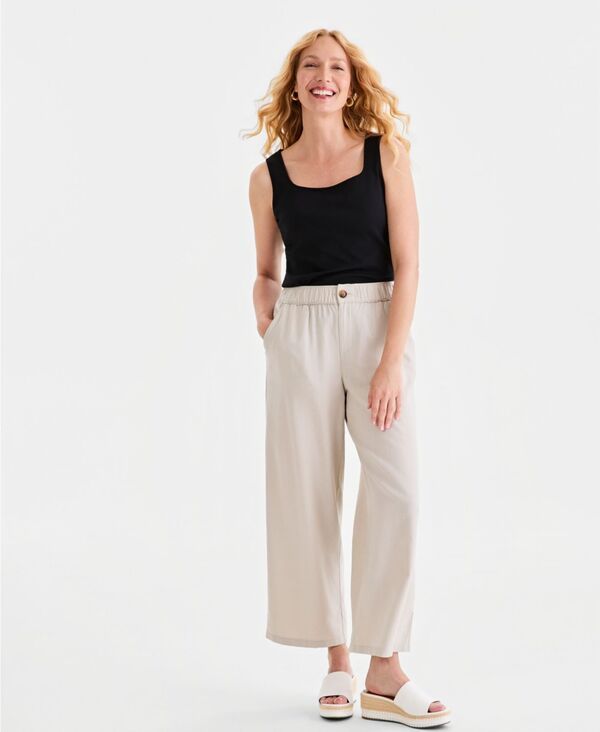 スタイルアンドコー レディース ボトムス カジュアルパンツ リネン Style Co Womens Linen Blend ButtonFront WideLeg Pantstone Wall ストー