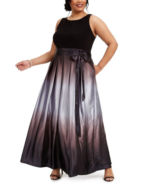 エスエルファッションズ レディース トップス ワンピース A ライン プラスサイズ SL Fashions Plusize Ombre ALine Gown BlackSilver ブラック