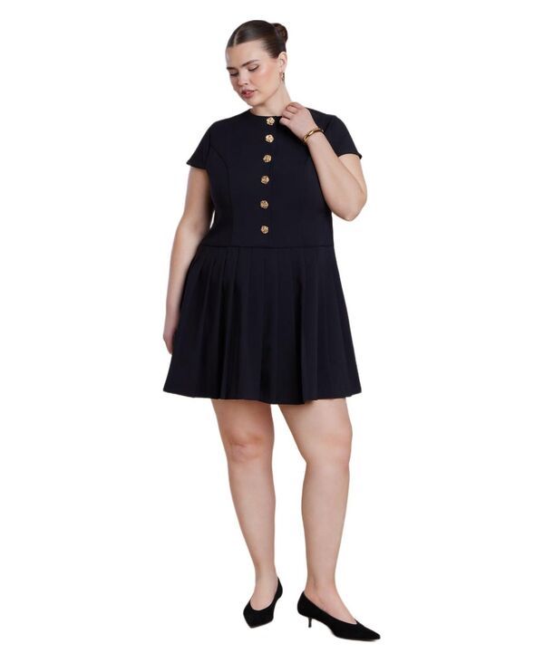 エロクイ レディース トップス ワンピース プリーツ ミニ ELOQUII Womens Button Detail Pleated Mini Dress Jet stream