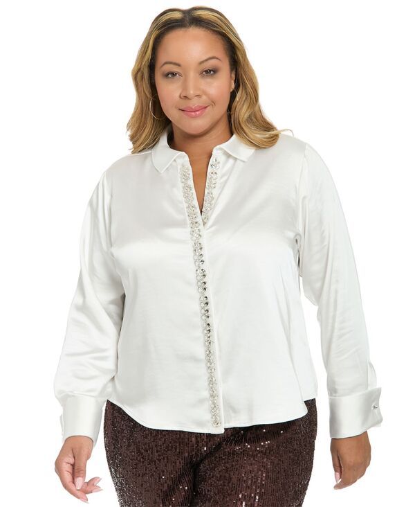 ミューズ レディース トップス ワンピース プラスサイズ サテン 長袖 Muse Plusize LongSleeve Satin Top Ivory アイボリー