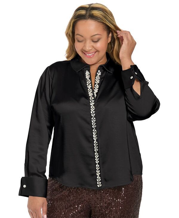 ミューズ レディース トップス ワンピース プラスサイズ サテン 長袖 Muse Plusize LongSleeve Satin Top Black ブラック