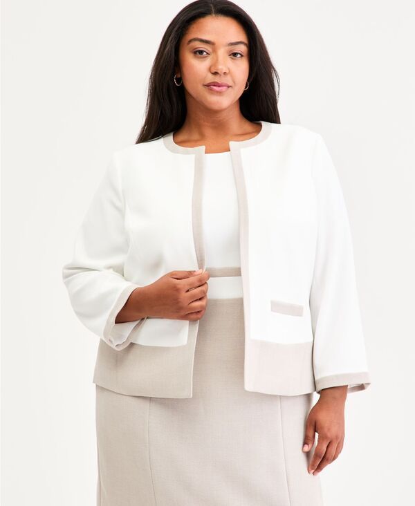 カスパール レディース アウター ニット・セーター プラスサイズ カラーブロック カーディガン ジャケット Kasper Plusize Colorblocked Cardigan Jacket Li