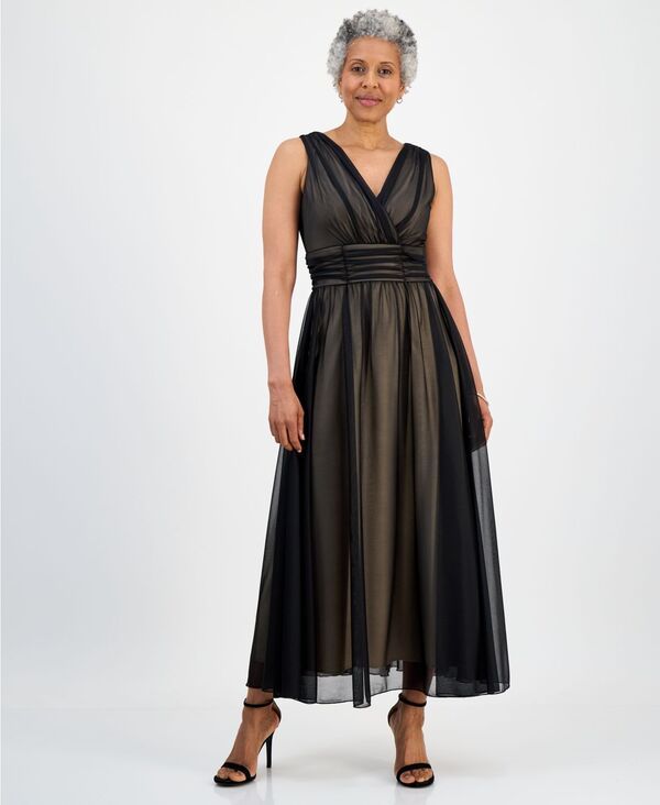 コネクテッド レディース トップス ワンピース プチ メッシュ ミディ ノースリーブ Connected Petite Sleeveless Mesh Midi Dress Black Nude ブラ