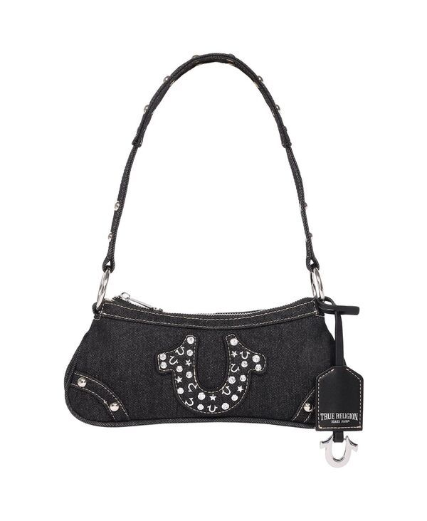 トゥルーレリジョン レディース バッグ デニム True Religion Horseshoe Denim shoulder bag Black ブラック