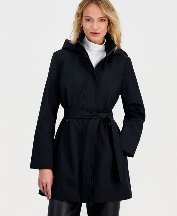 カルバンクライン レディース アウター コート プチ Calvin Klein Petite Belted ZipFront Raincoat BLACK ブラック