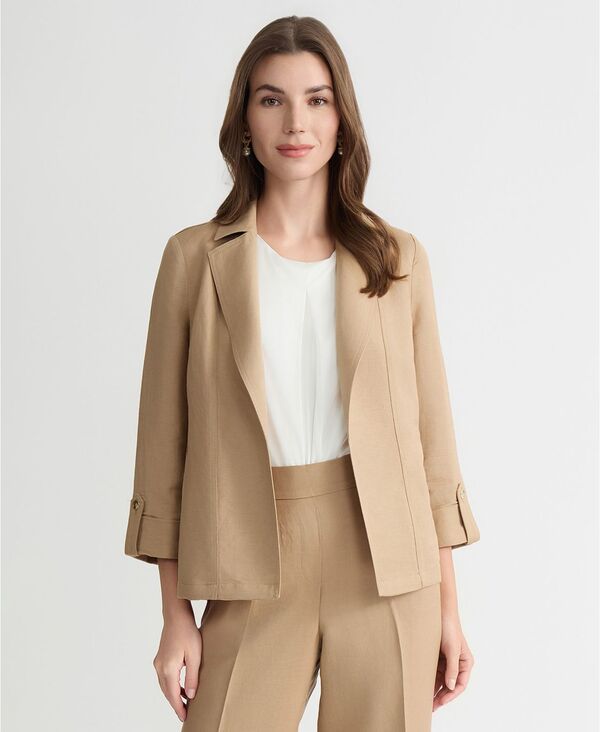 カスパール レディース アウター ジャケット・ブルゾン プチ ブレザー リネン Kasper Womens Linen Blend OpenFront Cuffed Blazeregular Peti