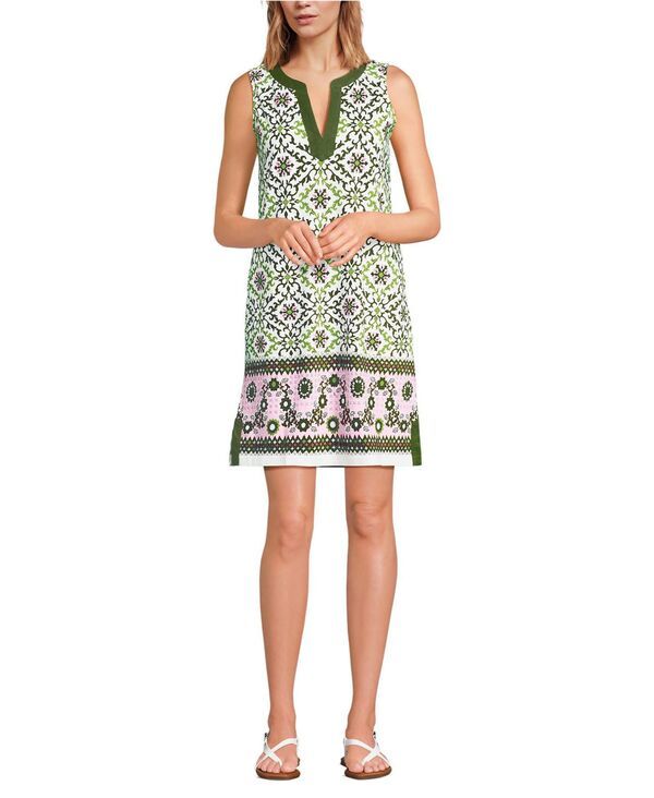 ランズエンド レディース トップス ワンピース コットン ジャージー Lands End Womens Cotton Jersey Notch Neck Dress Ivorywinter pear