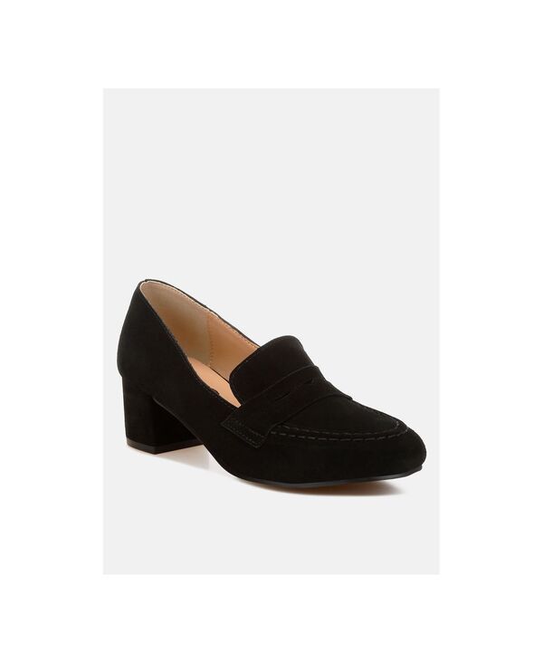ラグアンドコー レディース シューズ パンプスエード ローファー ヒール Rag Co Astra Block Heel Suede Loafers Black ブラック