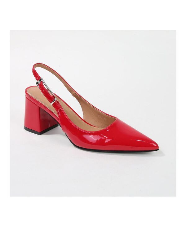 バーネス レディース シューズ パンプス ヒール BERNESS Cai Patent Block Heel Slingback Red レッド