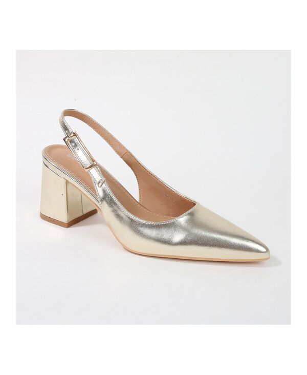 バーネス レディース シューズ パンプス ヒール BERNESS Cai Patent Block Heel Slingback Gold ゴールド