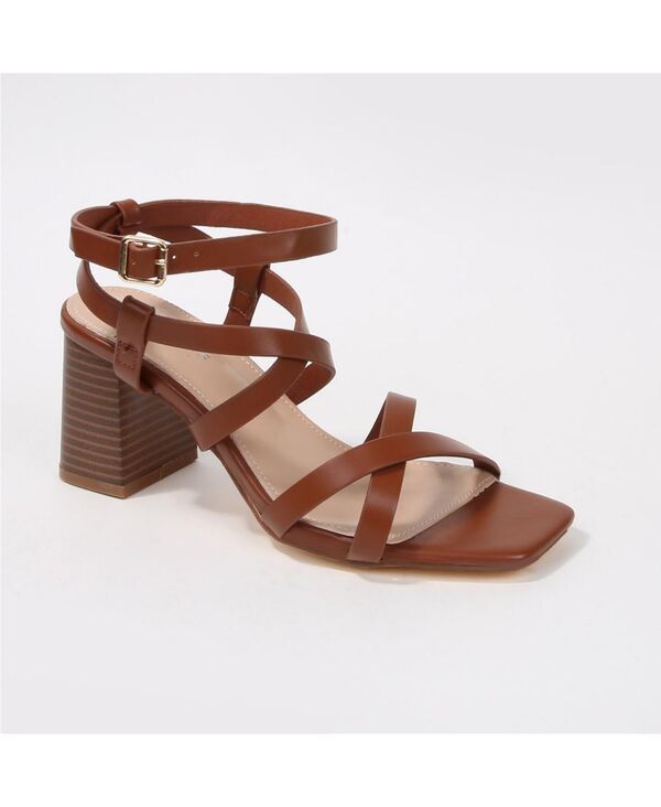 バーネス レディース シューズ サンダル ヒール BERNESS Womens Roberta Strappy Block Heel Sandals Camel キャメル