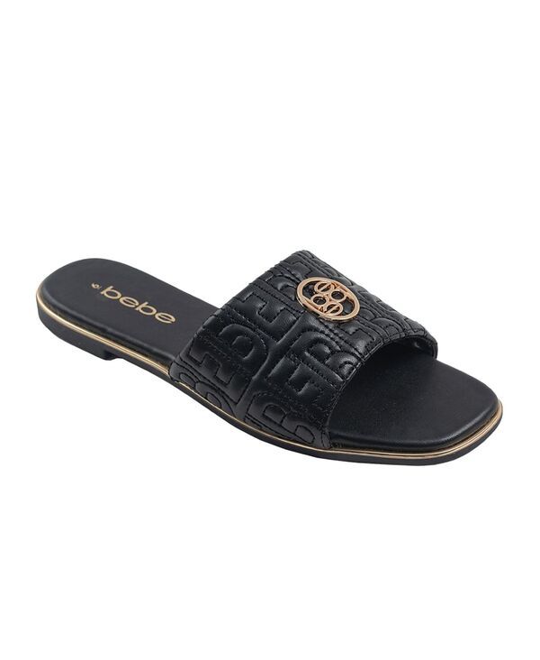 ベベ レディース シューズ サンダル キルティング ロゴ Bebe Womens Fashion Sandal with Quilted Repeat Logo and Medallion Black 12,766円
