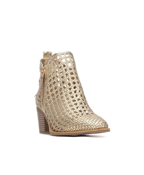 キシタイ レディース シューズ ブーツ・レインブーツ アンクル ヒール XTI Womens Block Heel Braided Style Ankle Booties Gold ゴールド