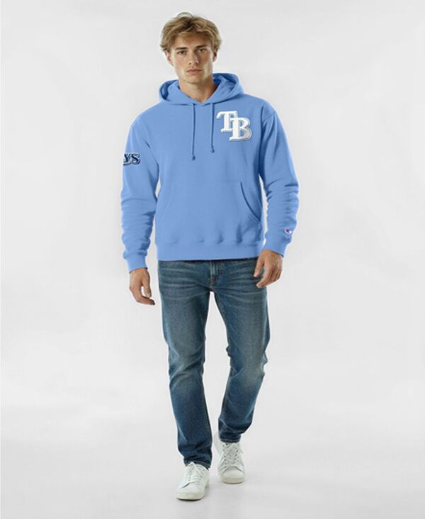 チャンピオン メンズ アウター パーカー・スウェット Champion Mens Light Blue Tampa Bay Rays Reverse Weave Chenille Hoodie Lig