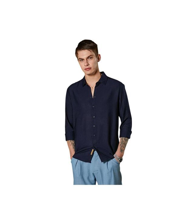 キャンパスストラ メンズ トップス シャツ Campusutra Mens Navy Blue Breezy Wrinked Shirt Blue ブルー