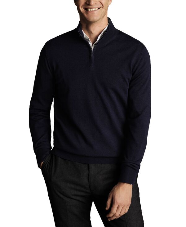 チャールズティリット メンズ アウター ニット・セーター ウール 長袖 Charles Tyrwhitt Mens LongSleeve QuarterZip Merino Wool Sweater