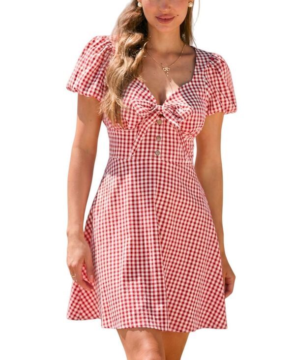カップシー レディース トップス ワンピース ギンガムチェック ミニ ギンガム Cupshe Womenstrawberry Jam Ginghamini Beach Dress Pink ピンク