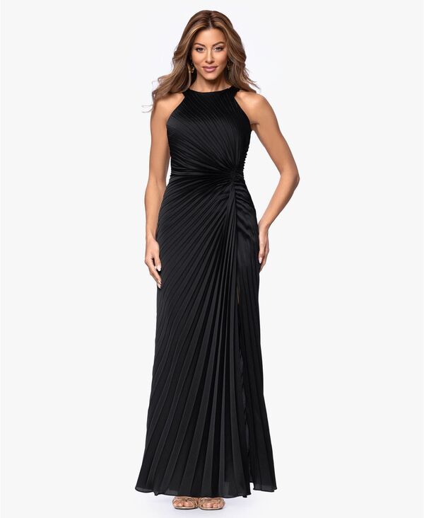 エスケープ レディース トップス ワンピース プリーツ ホルター XSCAPE Womens Long Pleated Halter Neck Ball Gown Black ブラック