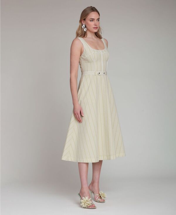 アヴェックレフィーユ レディース トップス ワンピース ミディ コントラスト Avec Les Filles Womens Contrast Piping Midi Dress Avocado Gin