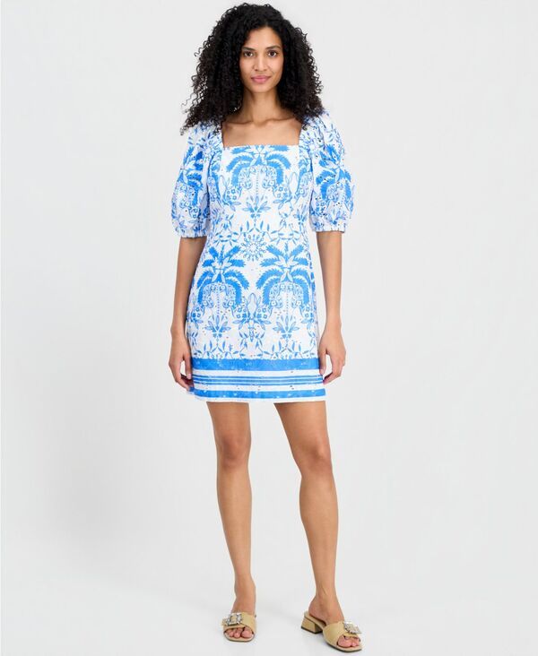 アンクライン レディース トップス ワンピース パフスリーブ ミニ Anne Klein WomensquareNeck PuffSleeve Mini Dress CRISP WHITESEAPOR