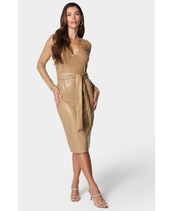 ベベ レディース トップス ワンピースカート レザー フェイクレザー Bebe Womens Faux Leather Skirt Dress Camel キャメル