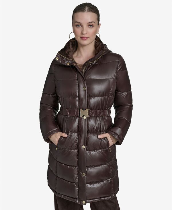 ホルストンヘリテイジ レディース アウター コート Halston Womenstand Collar Belted Puffer Coat Coffee コーヒー