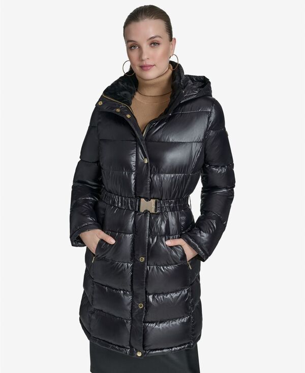 ホルストンヘリテイジ レディース アウター コート Halston Womenstand Collar Belted Puffer Coat Black ブラック