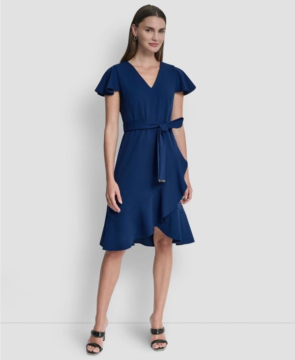 ダナ キャラン ニューヨーク レディース トップス ワンピース Vネック 半袖 DKNY Womens Flutter ShortSleeve VNeck FauxWrap Dress Coastal