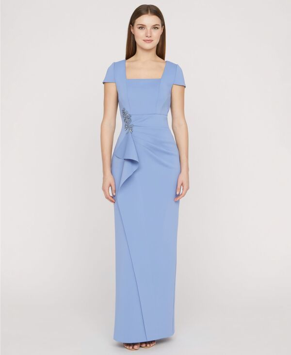 ジェイエスコレクションズ レディース トップス ワンピース JS Collections Womensquare Neck FrontCascade Gown Manor Blue ブルー