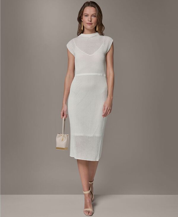 ダナ キャラン ニューヨーク レディース アウター ニット・セーター モックネック ミディ Donna Karanew York Womens Mock Neck Laye red Midi Swea