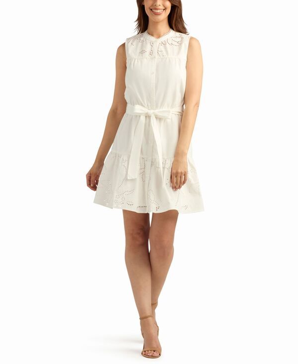 ビーシーエックス レディース トップス ワンピース Vネック ミニ BCX Womensolid Novelty Eyelet VNeck Mini Dress Off White オフホワイト