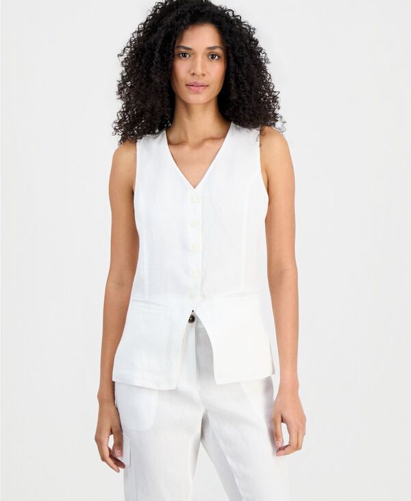 チャータークラブ レディース トップス ベスト Vネック リネン Charter Club Womens Linen VNeck ButtonFront Vest Bright White ホワイト