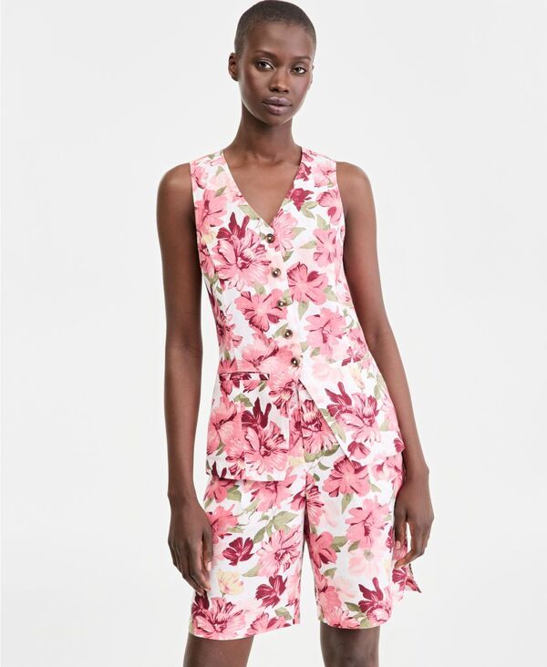 チャータークラブ レディース トップス ベスト Vネック リネン Charter Club Womens Linen VNeck ButtonFront Vest Garden Floral
