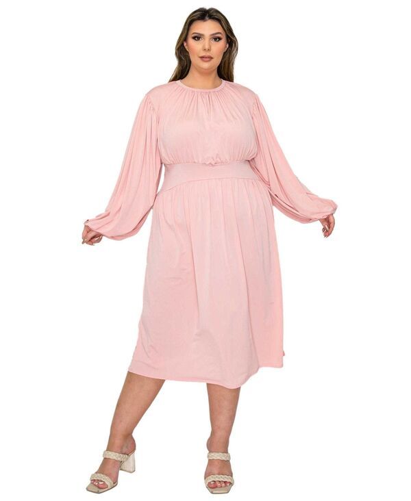 リブド レディース トップス ワンピース プラスサイズ ギャザー ミディ L I V D Plusize Audrey Ruched Midi Dress Blush ブラッシュ
