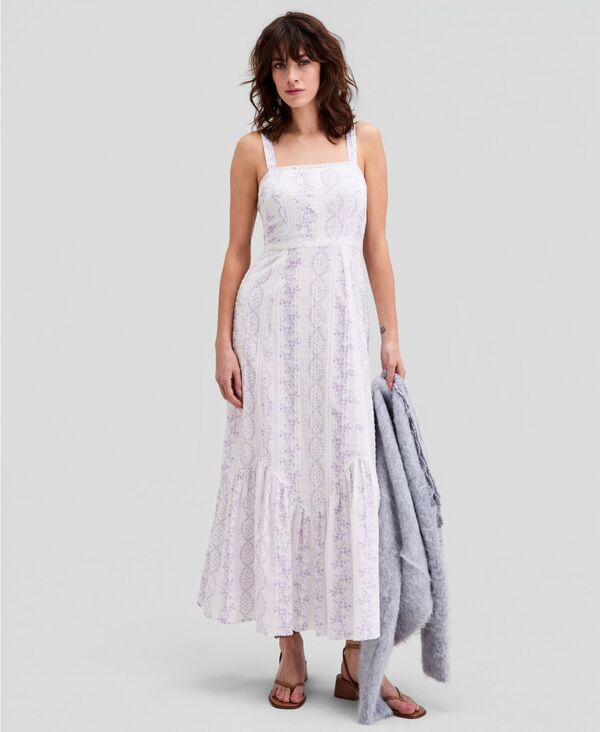 アンドノウディス レディース トップス ワンピース プリント コットン マキシ And Now This Womens Printed Eyelet Cotton Maxi Dress Hazy Hy