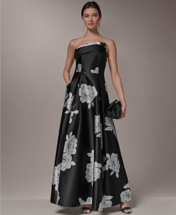 ダナ キャラン ニューヨーク レディース トップス ワンピーストラップレス Donna Karanew York Womenstrapless Ball Gown Black Cream クリーム