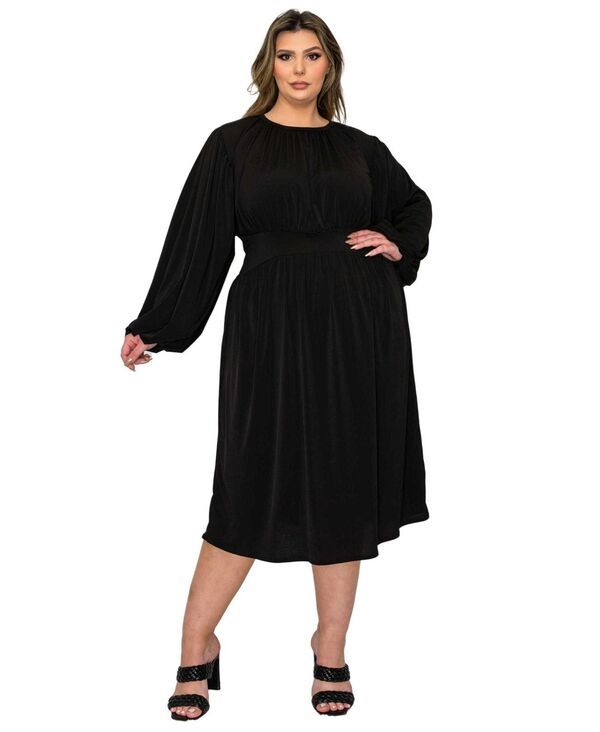 リブド レディース トップス ワンピース プラスサイズ ギャザー ミディ L I V D Plusize Audrey Ruched Midi Dress Black ブラック